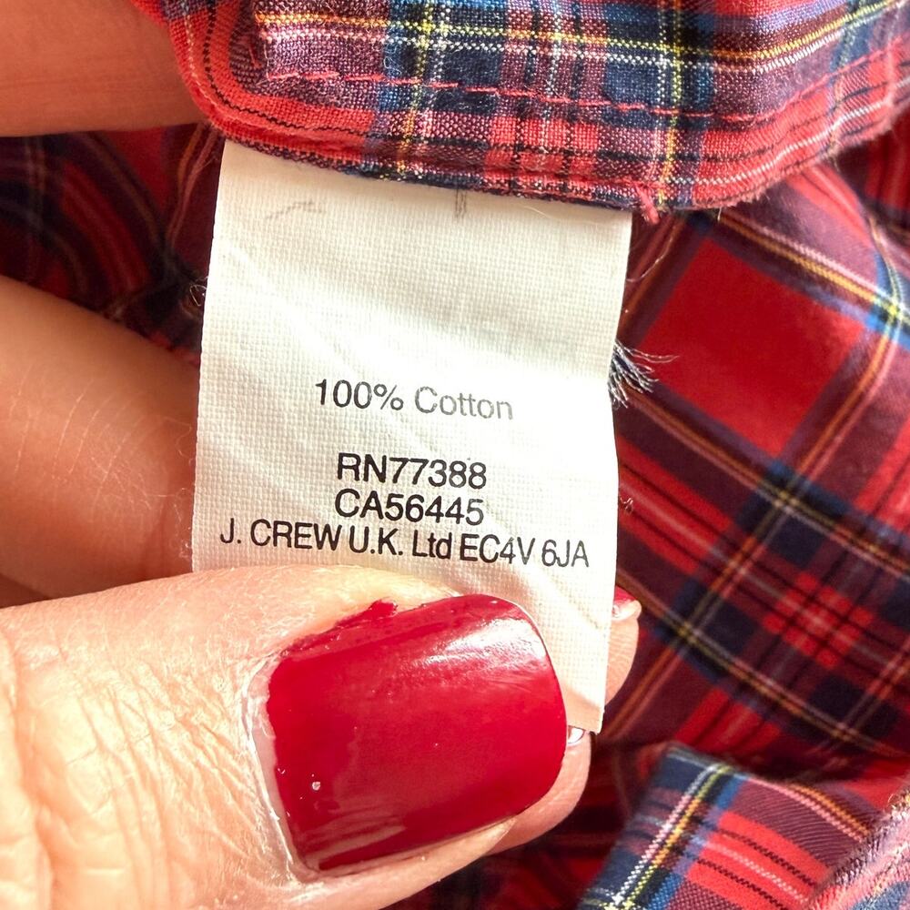 J. Crew Tartan Plaid Cotton Collared Popover Top Blouse In Red Size 0 - Picture 11 of 11
